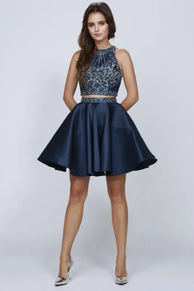 Juliet 811 Short Beaded Homecoming Cocktail Dress In Blue