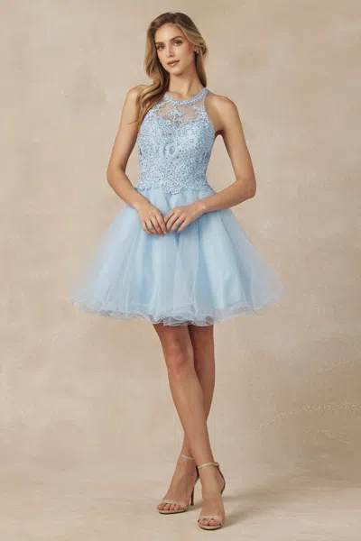 Juliet 826 Short Homecoming Fitted Cocktail Beaded Dress In Blue
