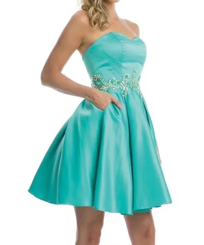 Juliet Beaded Applique And Pockets Short Dress In Jade In Blue