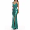 Juliet Beaded Waist Sequin Evening Dress (plus) In Teal In Green