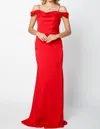 Juliet Draped Off-the-shoulder Evening Gown In Red In Red