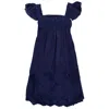 Juliet Dunn Acid Wash Baby Doll Dress With Tonal Lotus Embroidery Indigo In Black