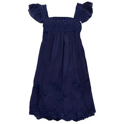 Juliet Dunn Acid Wash Baby Doll Dress With Tonal Lotus Embroidery Indigo In Black