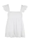 Juliet Dunn Acid Wash Baby Doll Dress With Tonal Lotus Embroidery White In White