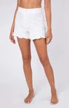 Juliet Dunn Acid Wash High Waisted Shorts With Tonal Embroidery Indigo In White