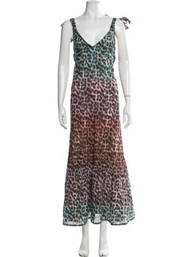 Pre-owned Juliet Dunn Animal Print Long Dress In Blue
