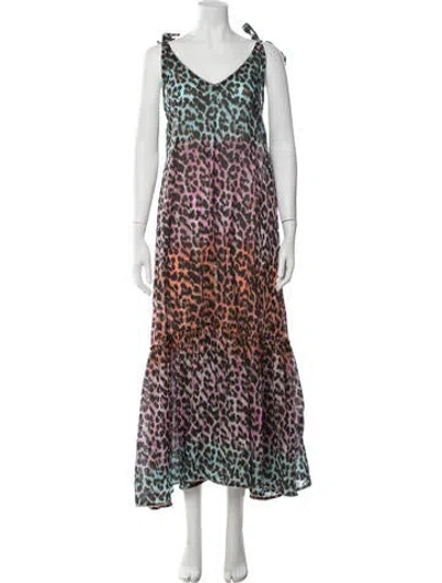 Pre-owned Juliet Dunn Animal Print Long Dress In Blue