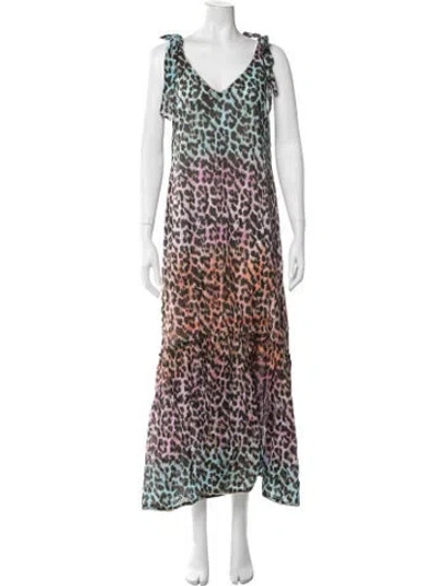 Pre-owned Juliet Dunn Animal Print Long Dress In Purple
