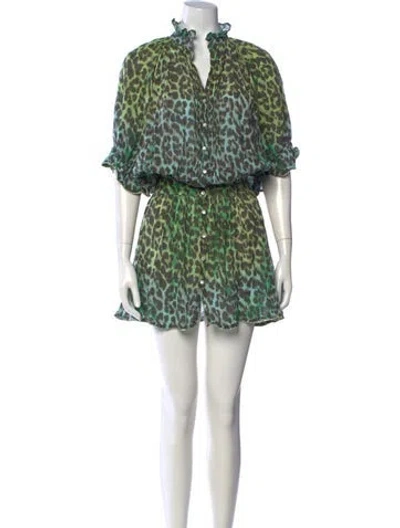 Pre-owned Juliet Dunn Animal Print Mini Dress In Black/green