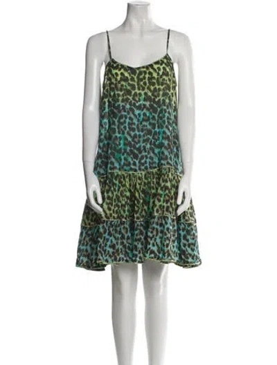 Pre-owned Juliet Dunn Animal Print Mini Dress In Green