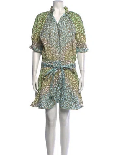 Pre-owned Juliet Dunn Animal Print Mini Dress In Green