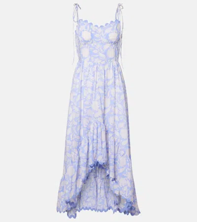 Juliet Dunn Asymmetric Floral Cotton Midi Dress In Blue