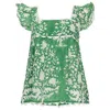 Juliet Dunn Baby Doll Top In Palladio Block Print Lined Green In Green