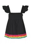 Juliet Dunn Baby Doll Top With Rainbow Ric Rac Trim In Black