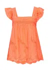 Juliet Dunn Baby Doll Top With Tonal Embro In Orange