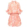 Juliet Dunn Blouson Dress In Palladio Block Print Jaipur Pink In Orange