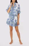 Juliet Dunn Blouson Dress In Rose Border Block Print With Slip White/klein Blue