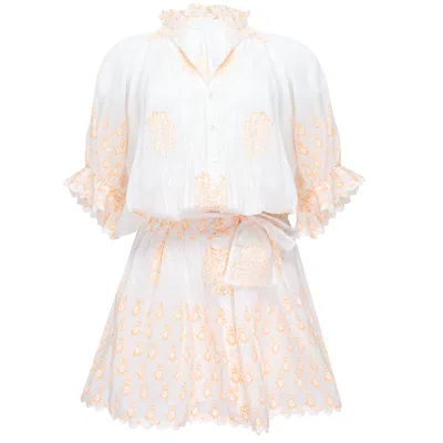 Juliet Dunn Blouson Dress: Rose &amp; Ric Rac Trim With Neon Orange Slip In Multi