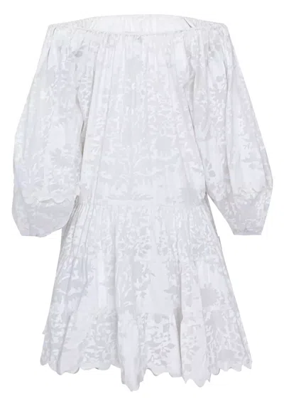 Juliet Dunn Boho Layer Dress In Palladio Block Print White