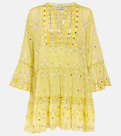 Juliet Dunn Broderie Anglaise Cotton Minidress In Yellow