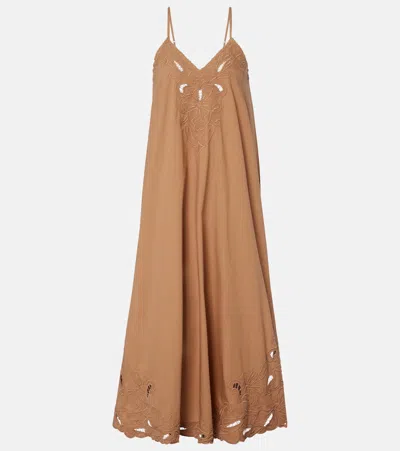 Juliet Dunn Broderie Anglaise Cotton Slip Dress In Brown