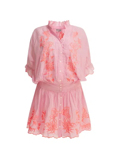 Juliet Dunn Butterfly-embroidered Mini Dress In Pink