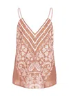 Juliet Dunn Cami Top With Dhaka Print &amp; Silver Trim Pecan White In Brown