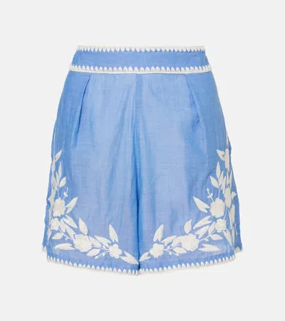 Juliet Dunn Cotton Chambray Shorts In Blue