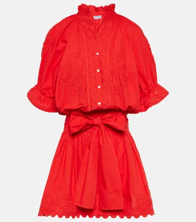 Juliet Dunn Cotton Poplin Shirt Dress In Red