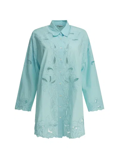 Juliet Dunn Cut-out Embroidered Shirt In Blue