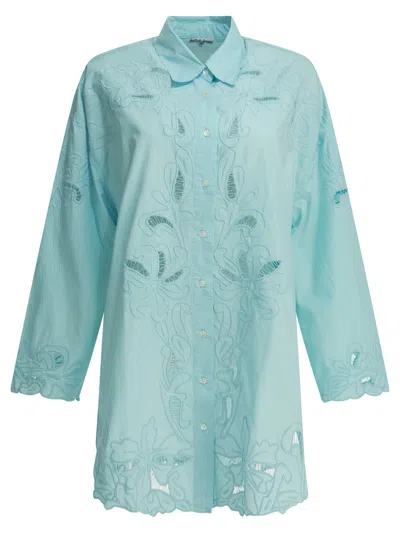 Juliet Dunn Cut-out Embroidered Shirt In Blue