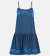 Juliet Dunn Embroidered Chambray Minidress In Blue