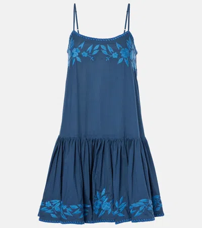 Juliet Dunn Embroidered Chambray Minidress In Blue