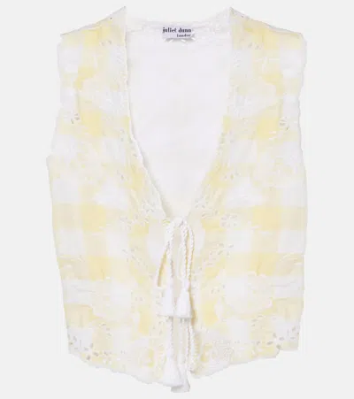 Juliet Dunn Embroidered Checked Cotton Vest In Yellow
