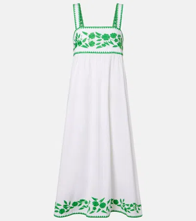 Juliet Dunn Embroidered Cotton And Linen Midi Dress In Multi