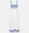 Juliet Dunn Embroidered Cotton And Linen Midi Dress In White