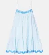 Juliet Dunn Embroidered Cotton And Linen Minidress In Pale Blue/ R.blue