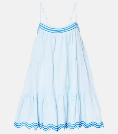 Juliet Dunn Embroidered Cotton And Linen Minidress In Pale Blue/ R.blue