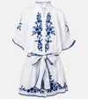Juliet Dunn Embroidered Cotton And Linen Minidress In White
