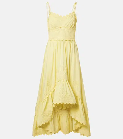 Juliet Dunn Embroidered Cotton Midi Dress In Yellow
