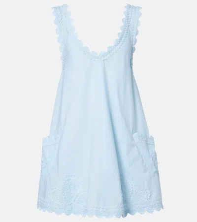 Juliet Dunn Embroidered Cotton Minidress In Blue