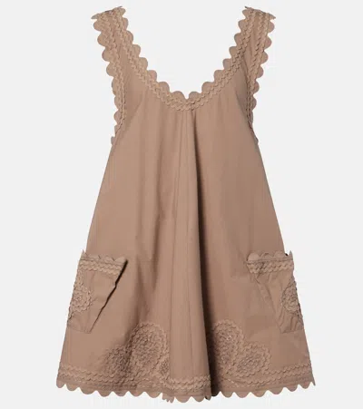 Juliet Dunn Embroidered Cotton Minidress In Brown