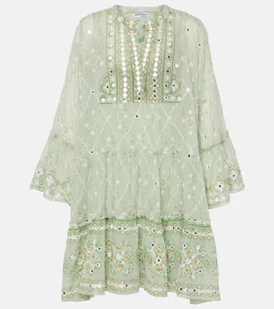 Juliet Dunn Embroidered Cotton Minidress In Green