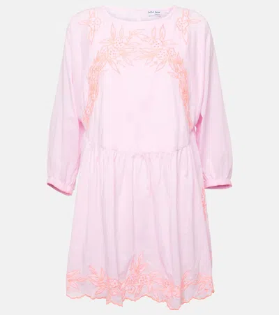 Juliet Dunn Embroidered Cotton Minidress In Pink