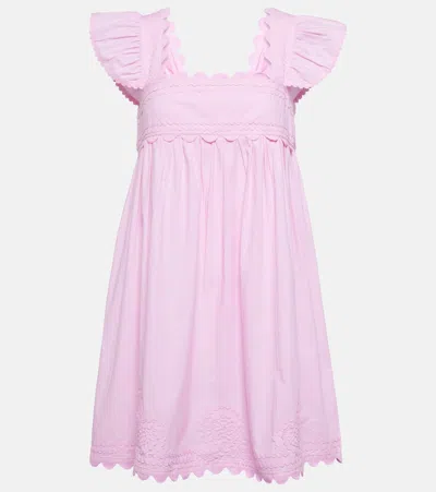 Juliet Dunn Embroidered Cotton Minidress In Pink