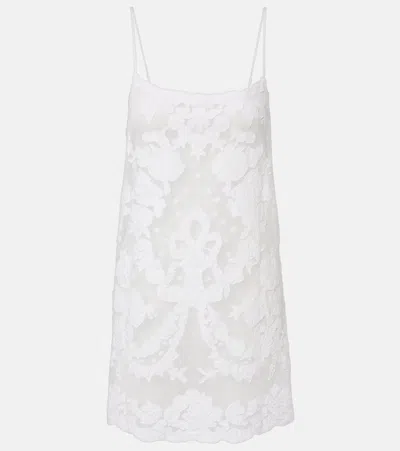 Juliet Dunn Embroidered Cotton Minidress In White