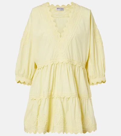 Juliet Dunn Embroidered Cotton Minidress In Yellow