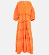 Juliet Dunn Embroidered Cotton Poplin Maxi Dress In Orange