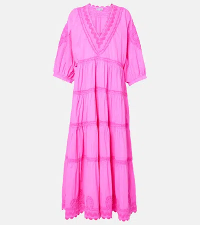 Juliet Dunn Embroidered Cotton Poplin Maxi Dress In Pink