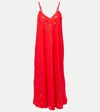 Juliet Dunn Embroidered Cotton Poplin Midi Dress In Red